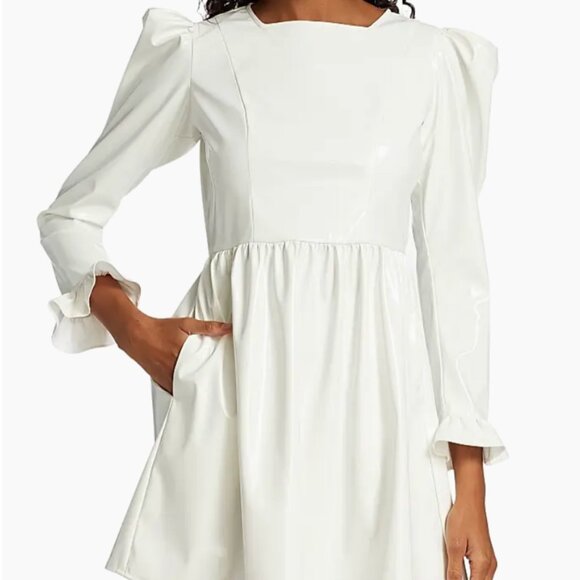 Batsheva Puff-Sleeve Prairie Minidress white PVC size 6 - Picture 3 of 8